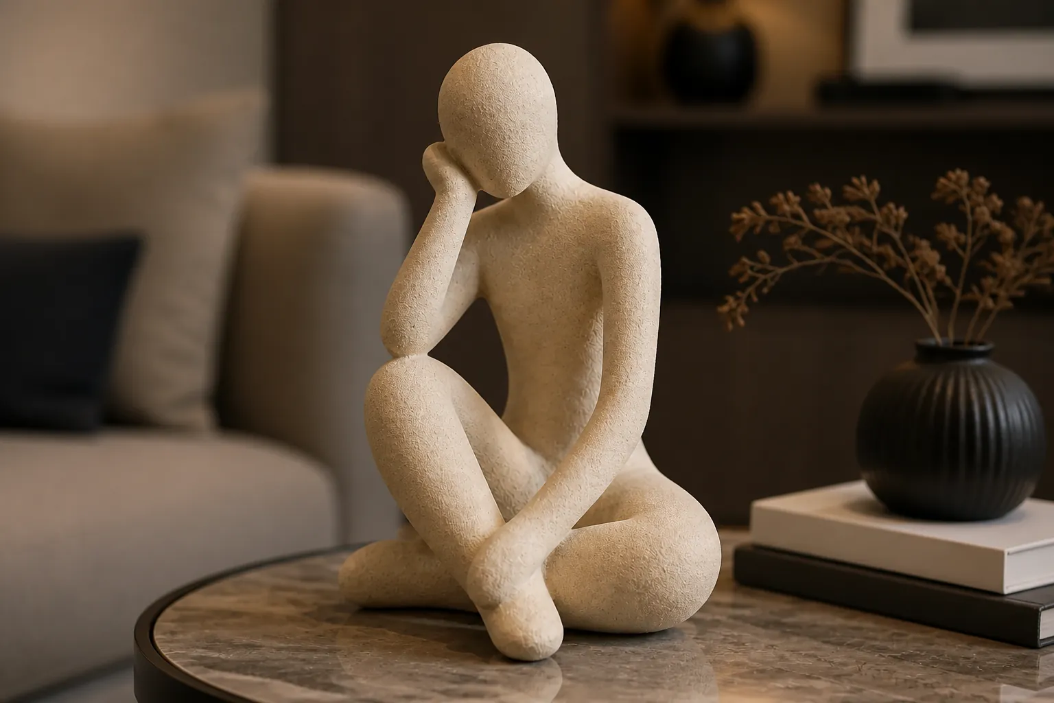 Detailed close-up view of the Abstract Thought Thinker Accent showing intricate textured surfaces and artistic resin details