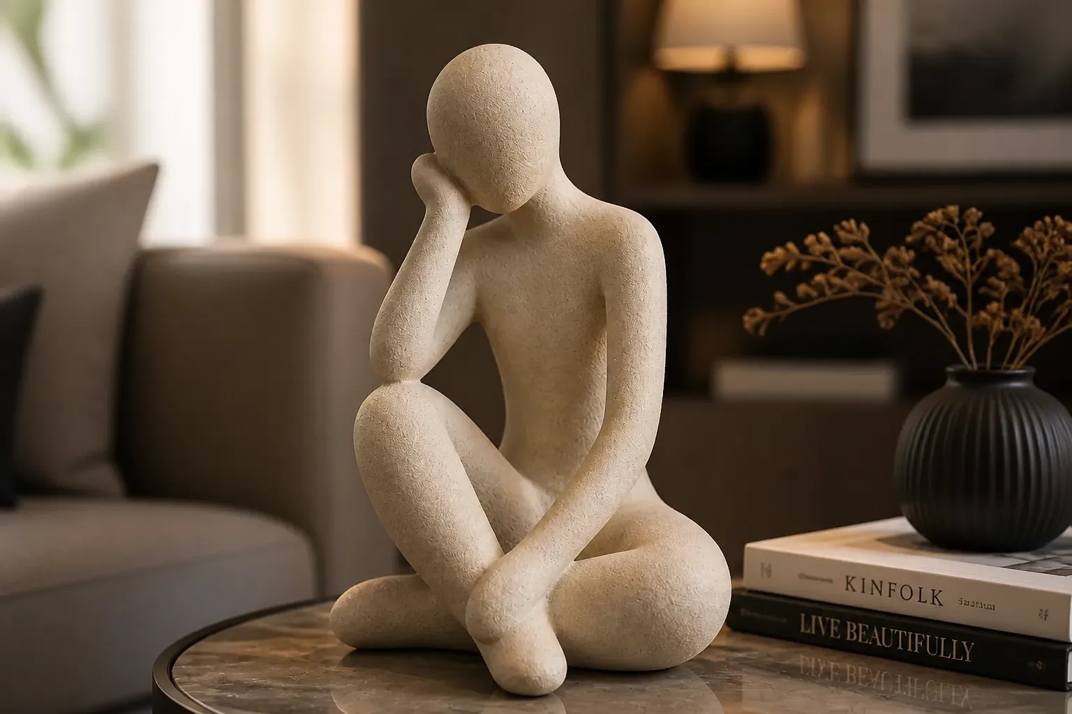 Abstract Thought Thinker Accent as a stunning centerpiece with soft ambient lighting and elegant presentation
