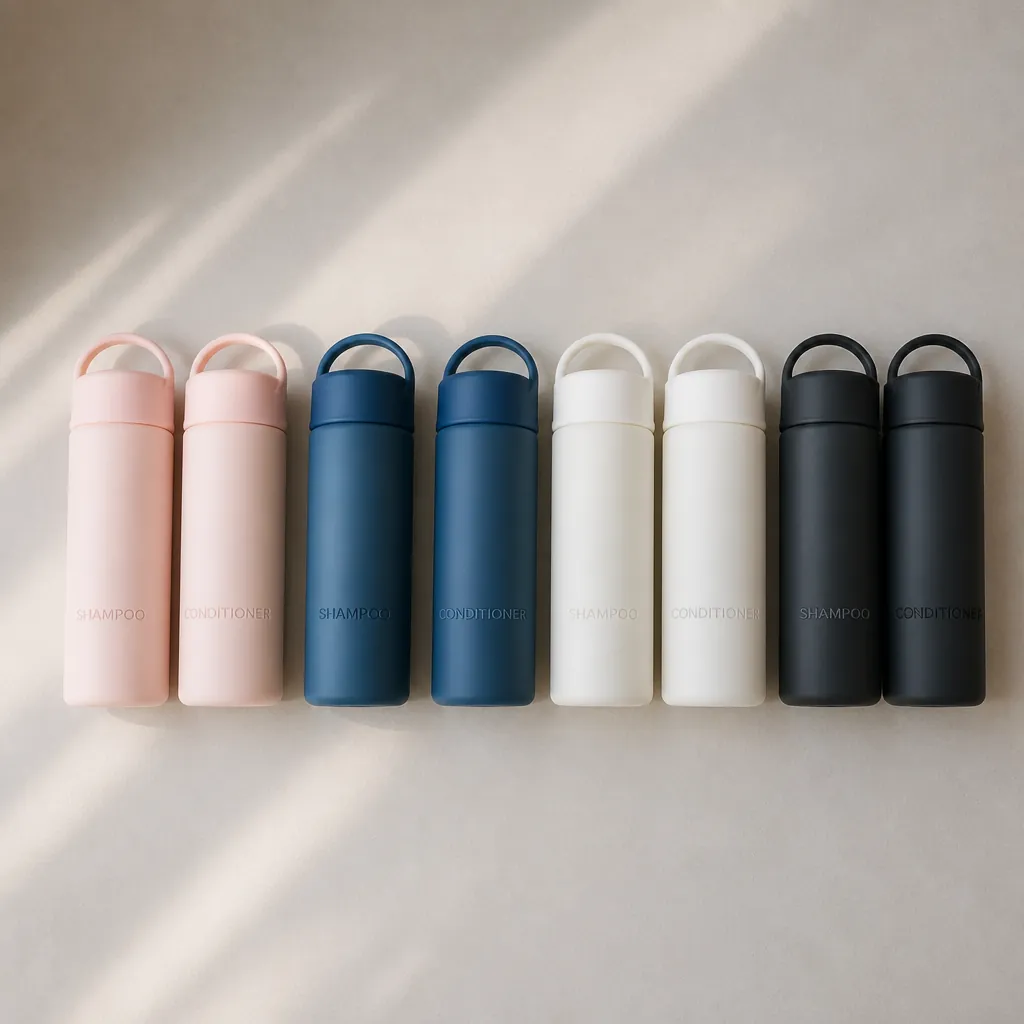A beautiful flat lay showing all 8 leak-proof silicone sleeves arranged by color - 2 pink, 2 blue, 2 white, and 2 black - with a price tag highlighting the great value