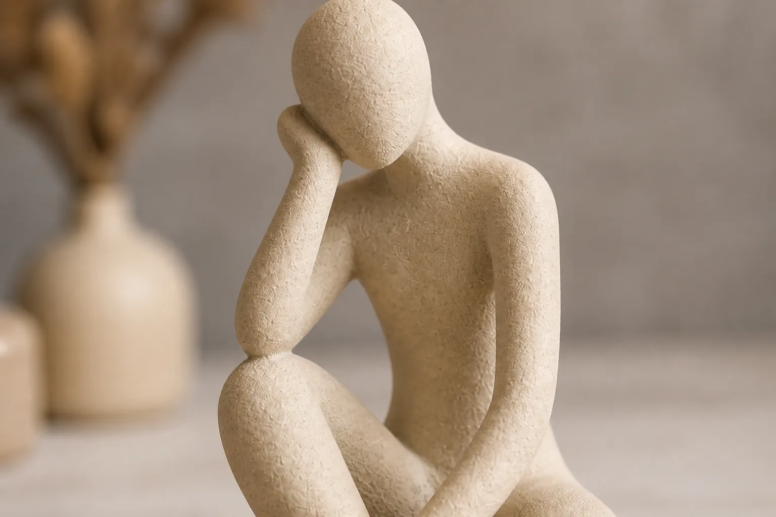 Detailed macro photography capturing the premium resin texture and smooth finish of the Thinker Accent, showing how light plays across the sculptural surface with subtle reflections and depth