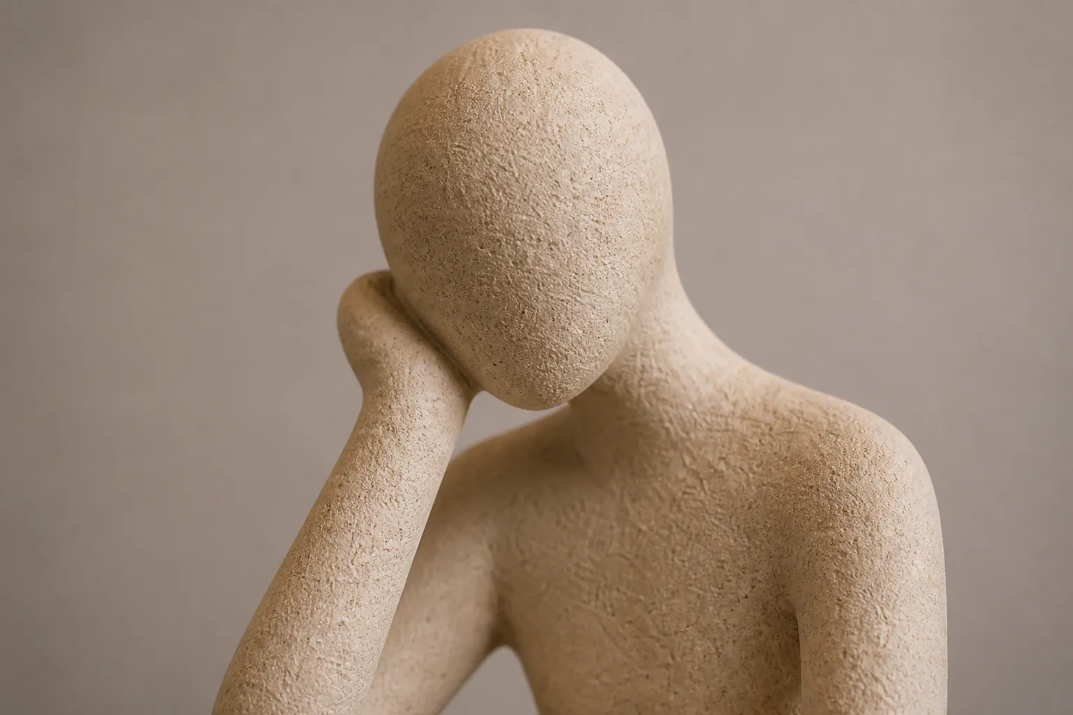 Macro photograph showing the intricate resin texture and artistic craftsmanship of the Thinker Accent with detailed surface contours